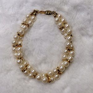 Vintage Trifari faux pearl double strand bracelet
